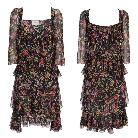 La DoubleJ Sissi Tiered Ruffle Midi Dress Babe in Silk Chiffon XS - Picture 16 of 17